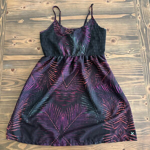 Women’s Hurley Black Purple Pink Palm Print Spaghetti Strap Mini Dress Size M